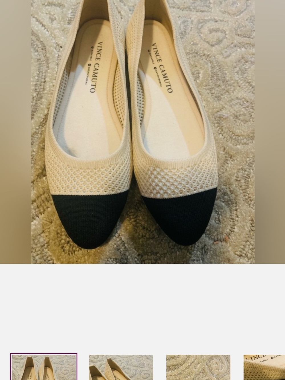 Vince Camuto Two-Tone Beige and Black Knit Ballet Flats